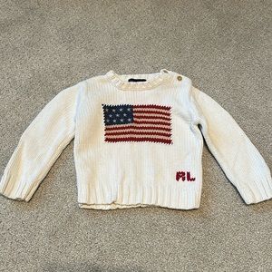 Polo Ralph Lauren Iconic White Cotton Flag Crewneck Sweater 12/24 months